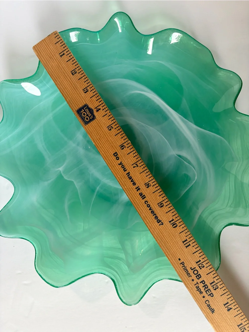 Pier 1 Seafoam Green Swirl Ruffled Art Glass Bowl